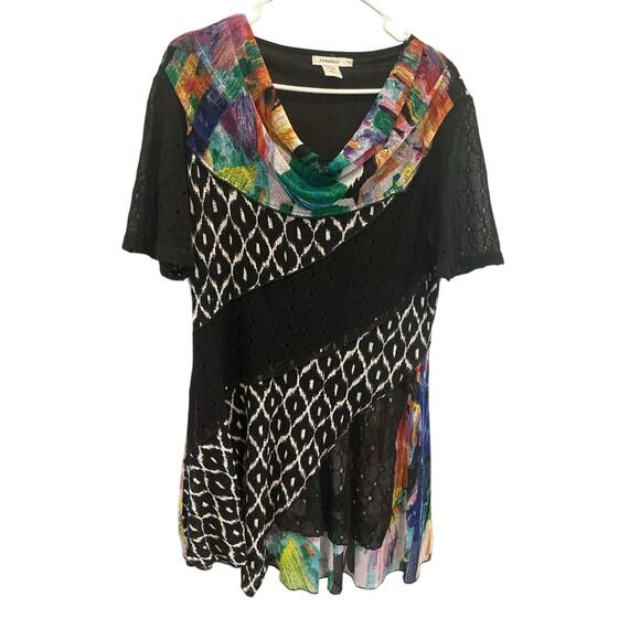 Faratelli Womens Artsy Tunic Top Size Extra Large Black Boho Mesh Fairy Grunge - Picture 3 of 10